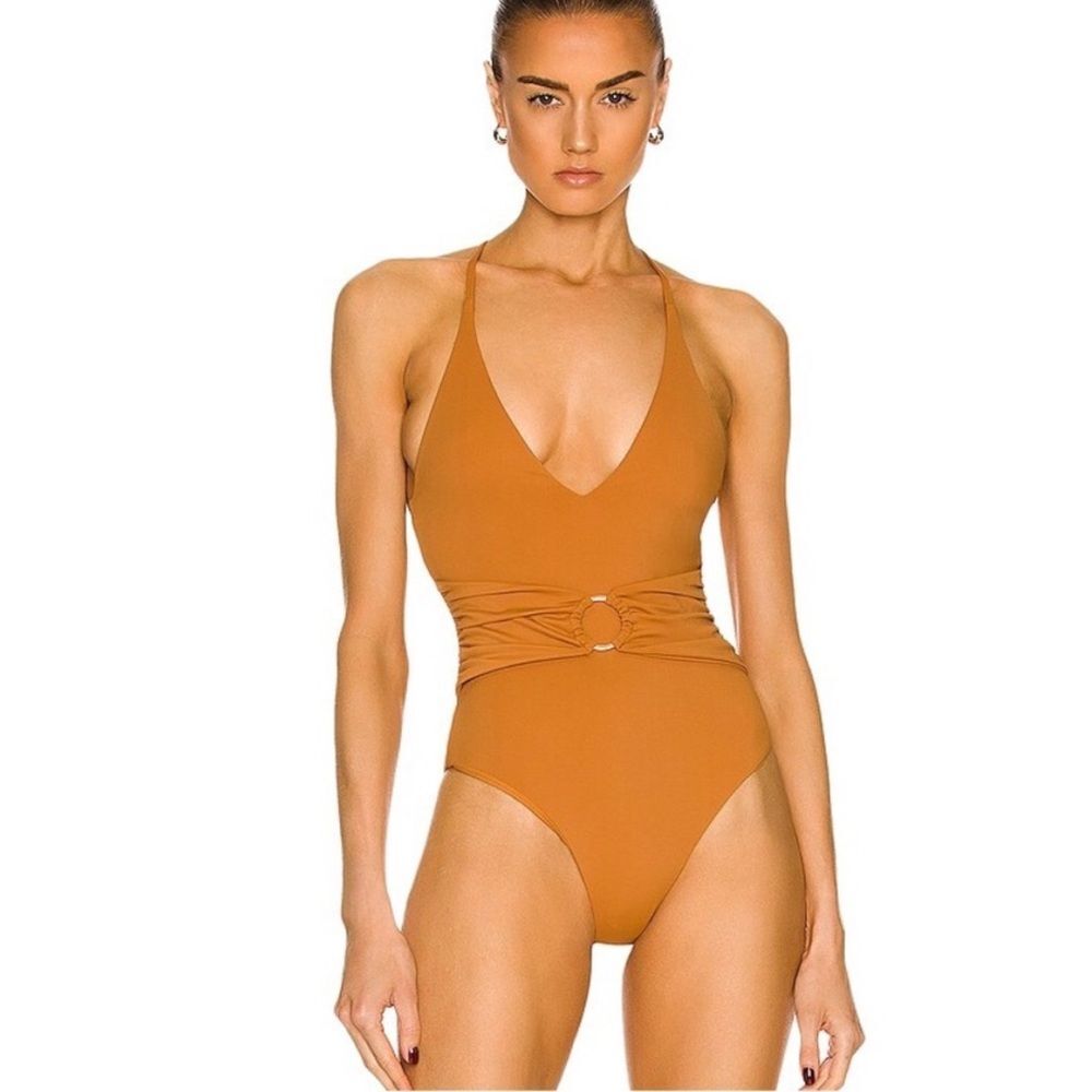Jonathan Simkhai Twilight One Piece Swimsuit Terracotta Ring Detail Resort Small